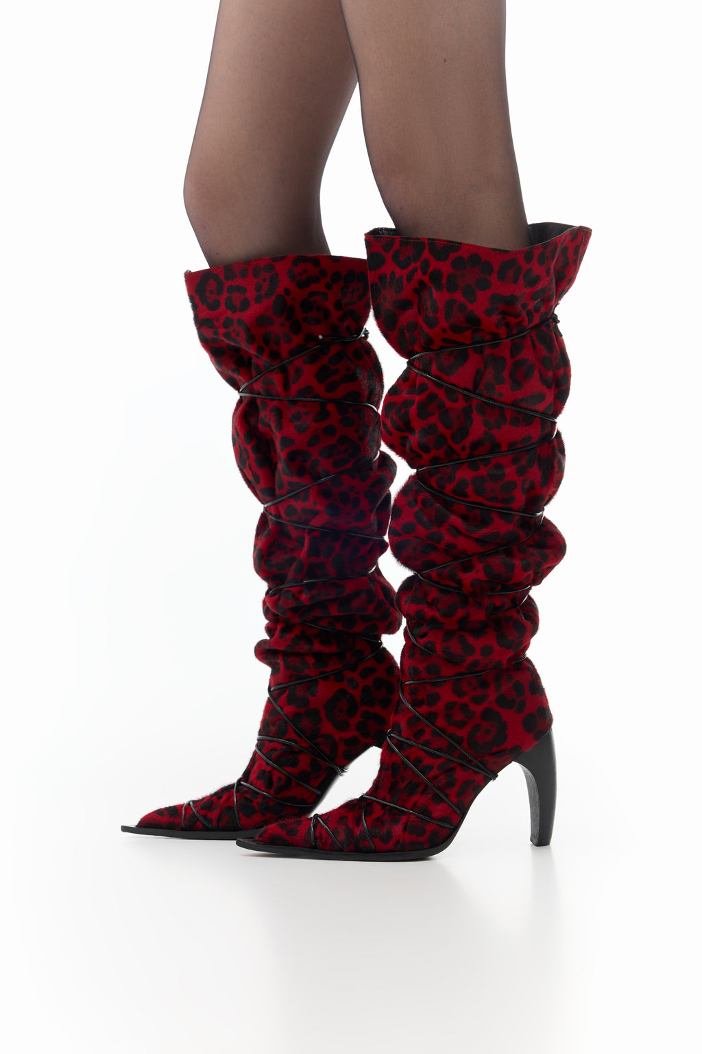 Knee-high Boots in Red Leopard Cavallino Leather — back view