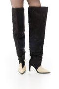 Thigh-high Wide Boots in Cowhide in black & white — front view
