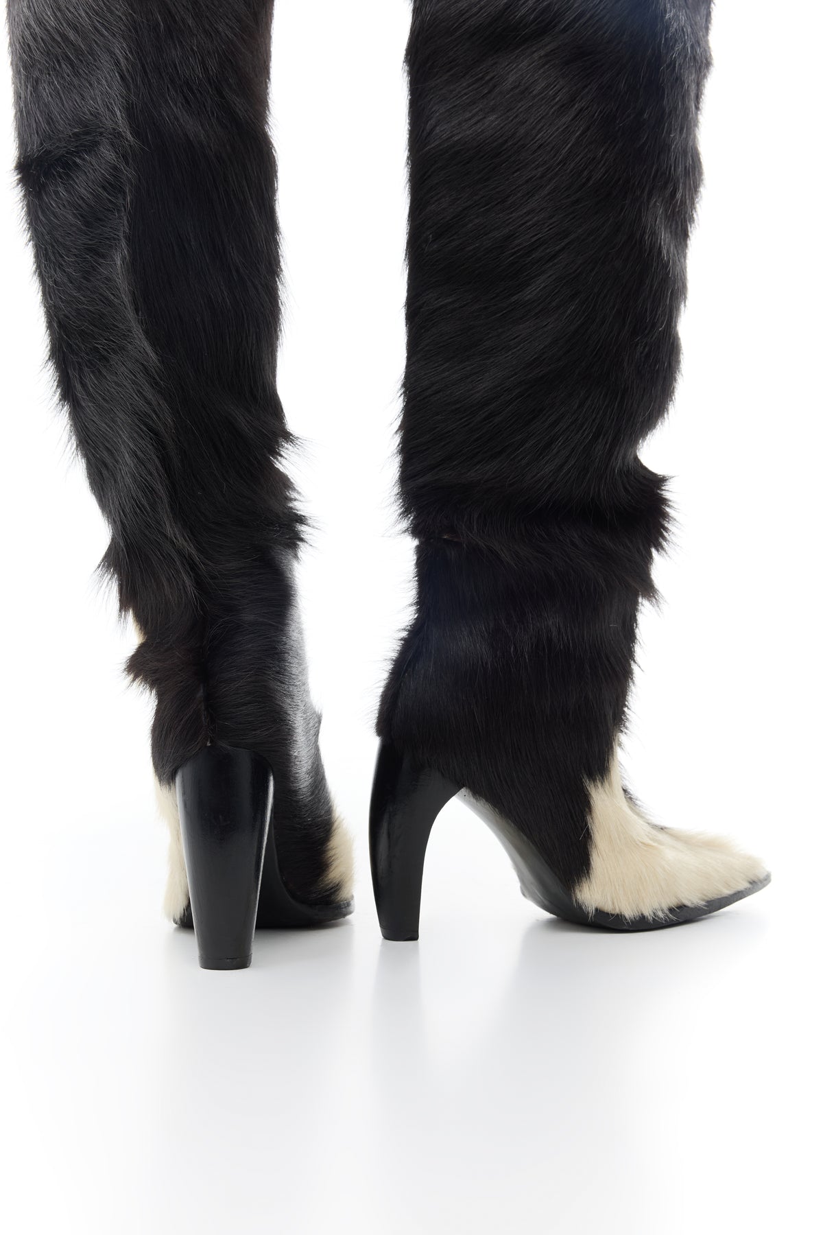 Thigh-high Wide Boots in Cowhide in black & white — side view