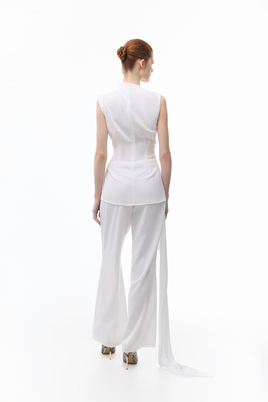 Asymmetrical Draped Blouse in white — back view