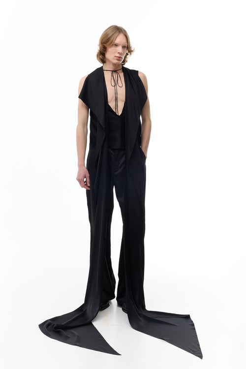Black Sleeveless Blouse in Silk — front view