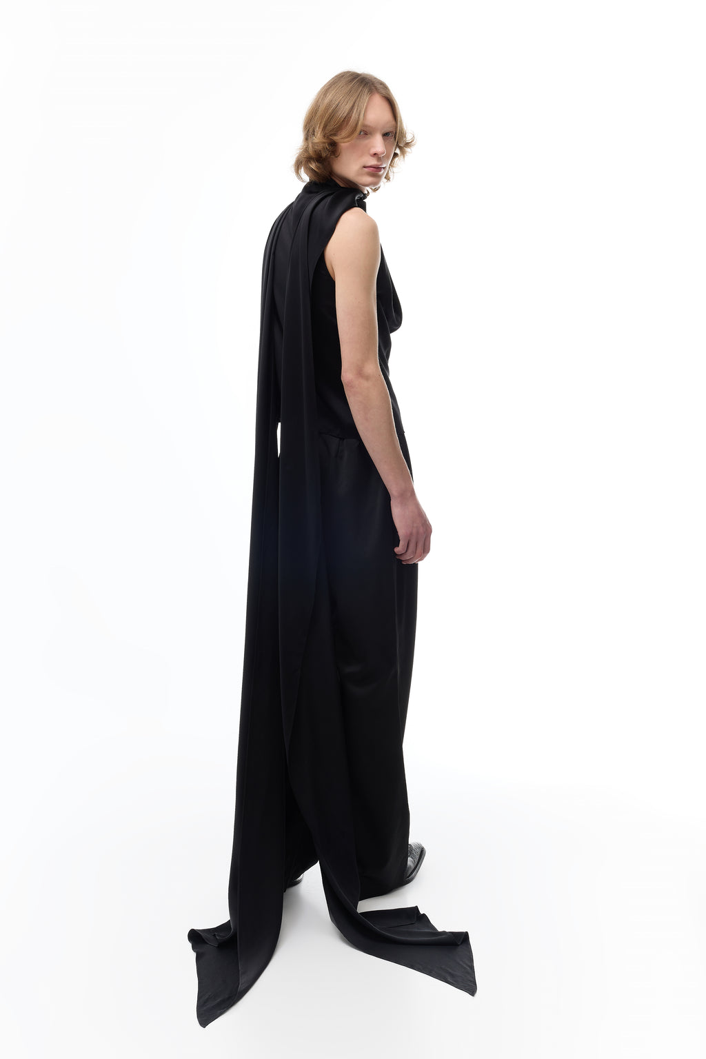 Black Sleeveless Blouse in Silk — back view