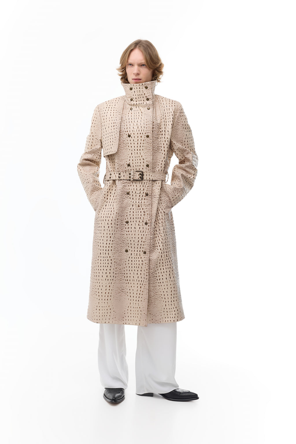 Double-breasted Trench Coat in beige — front view