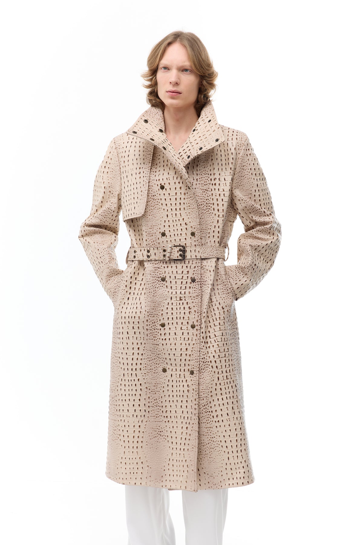 Double-breasted Trench Coat in beige — side view