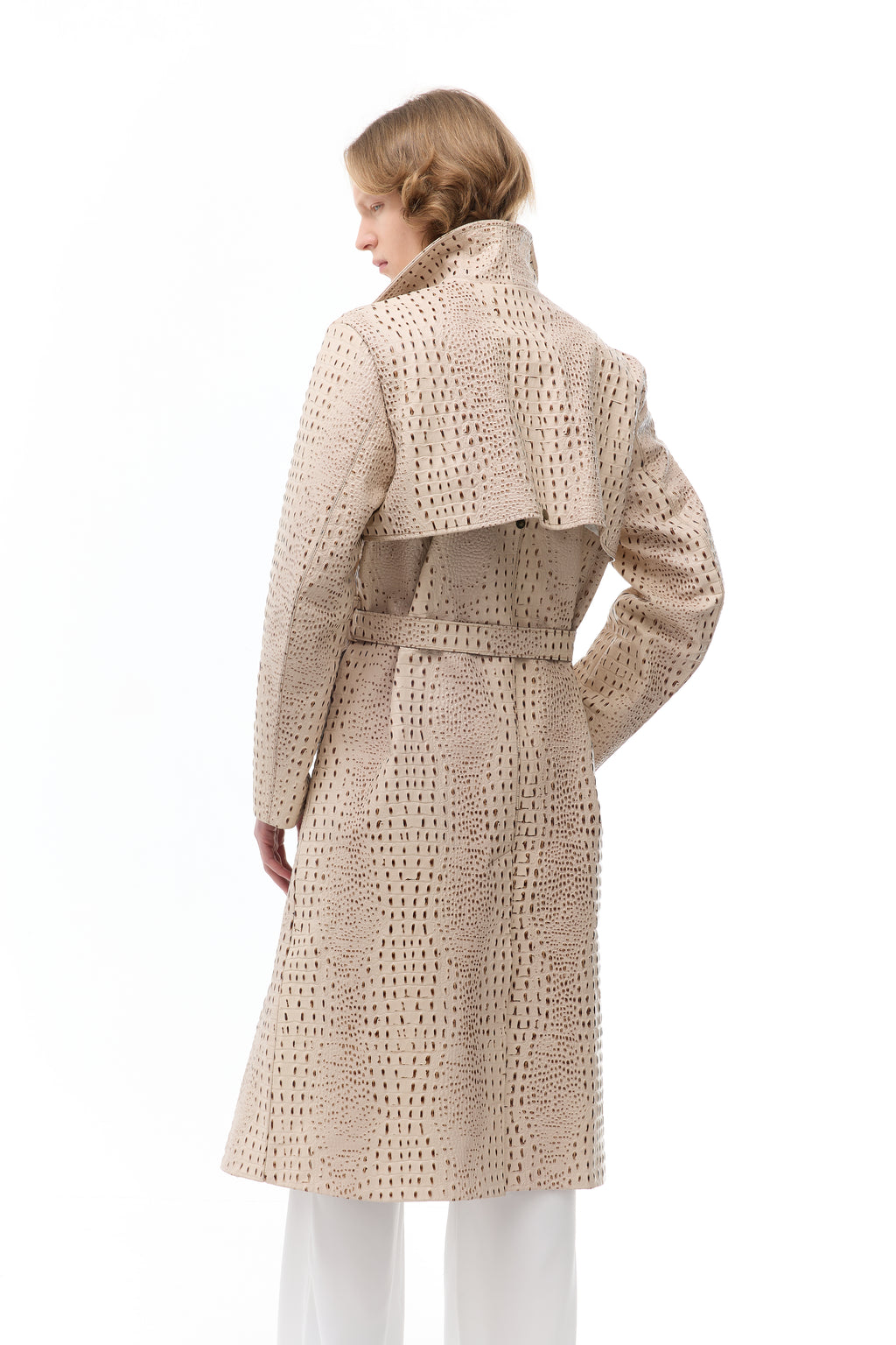 Double-breasted Trench Coat in beige — back view