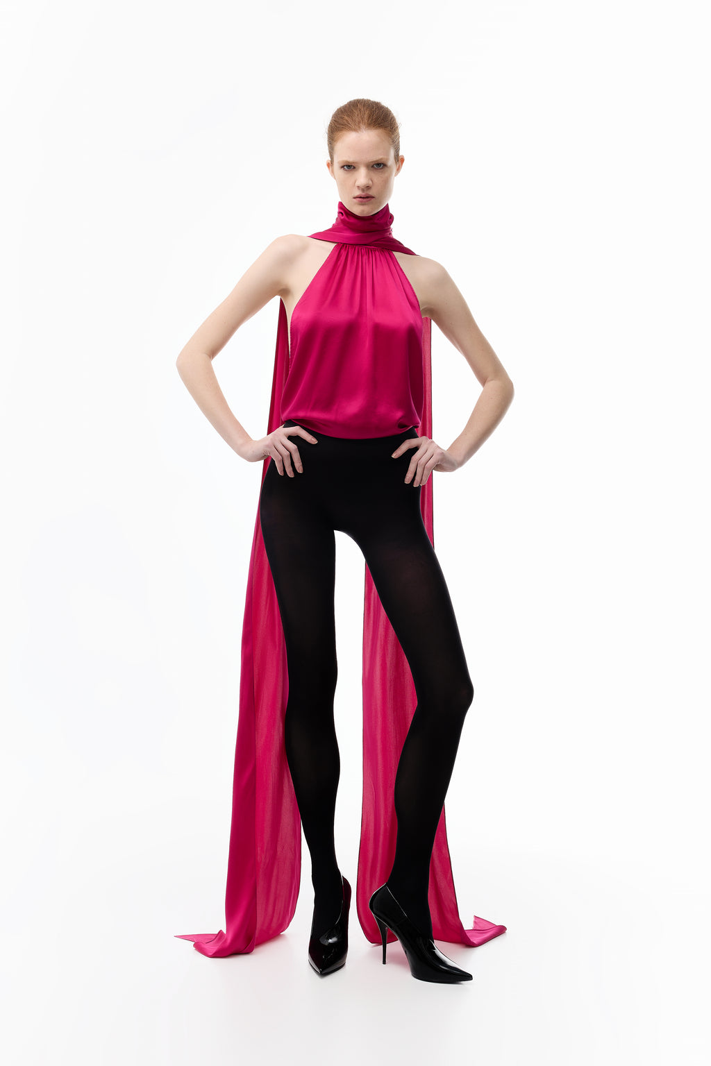 Pink Sleeveless Blouse in Silk — front view