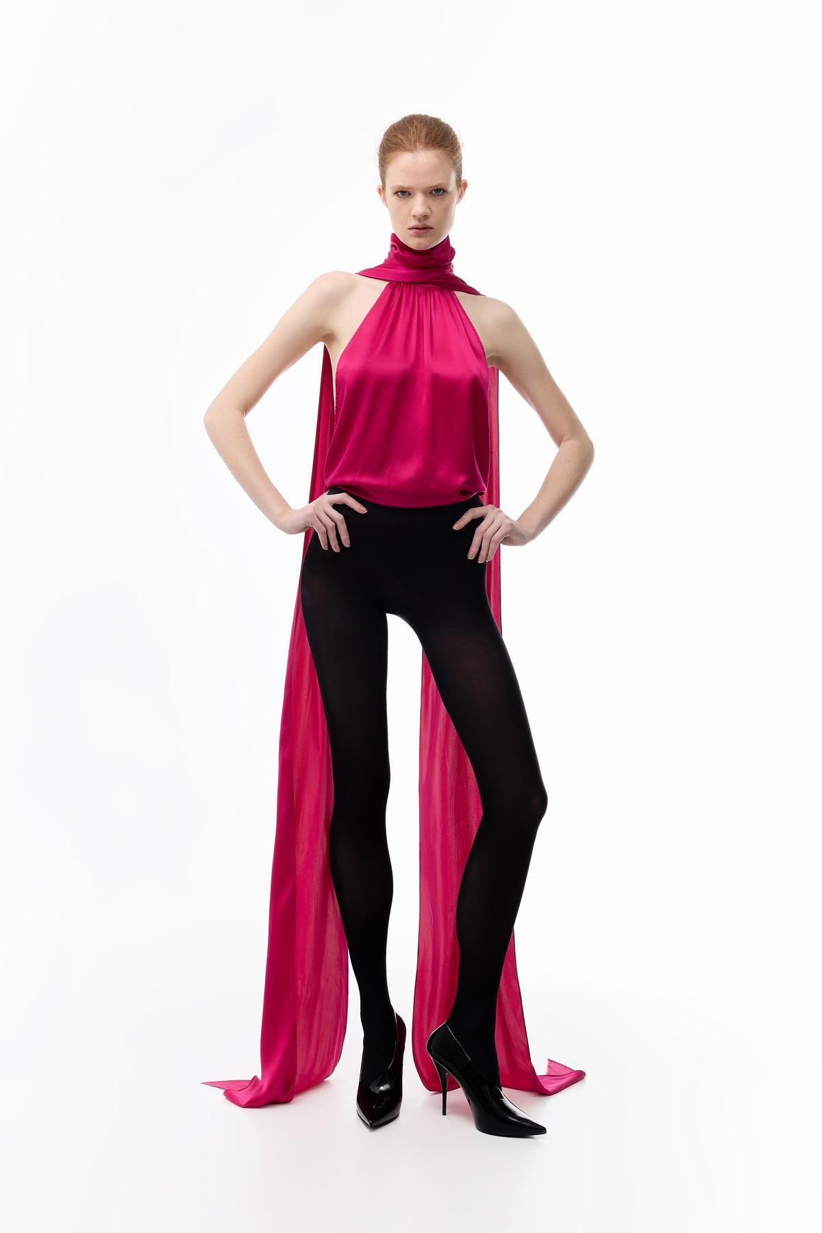 Pink Sleeveless Blouse in Silk — front view