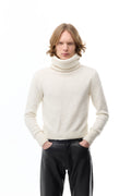 White Fitted Turtleneck Sweater in Cashmere — front view