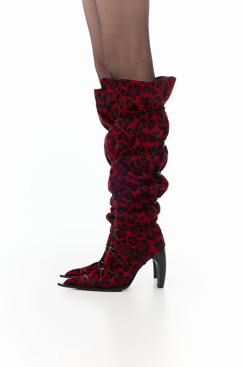 Knee-high Boots in Red Leopard Cavallino Leather — side view