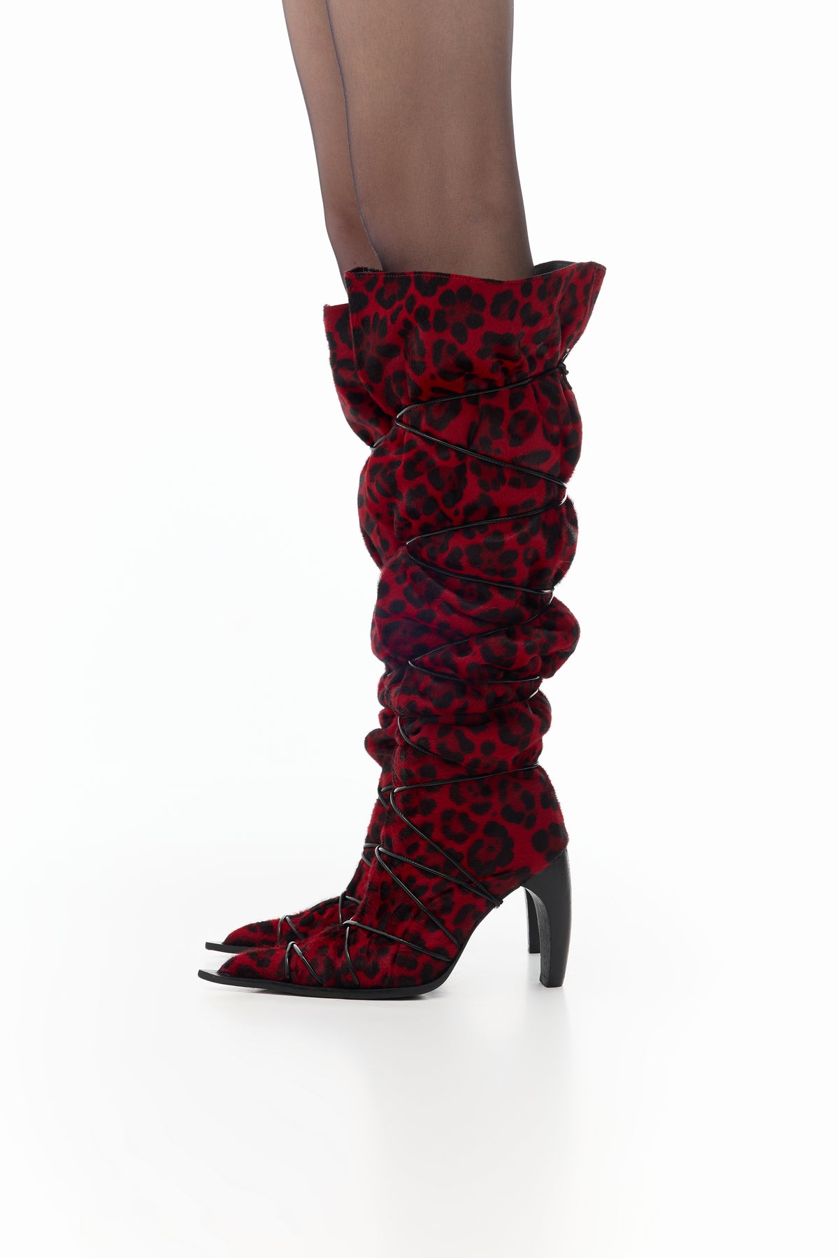 Knee-high Boots in Red Leopard Cavallino Leather — side view