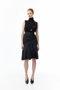 Box Pleated Midi Skirt in Leather in black — front view