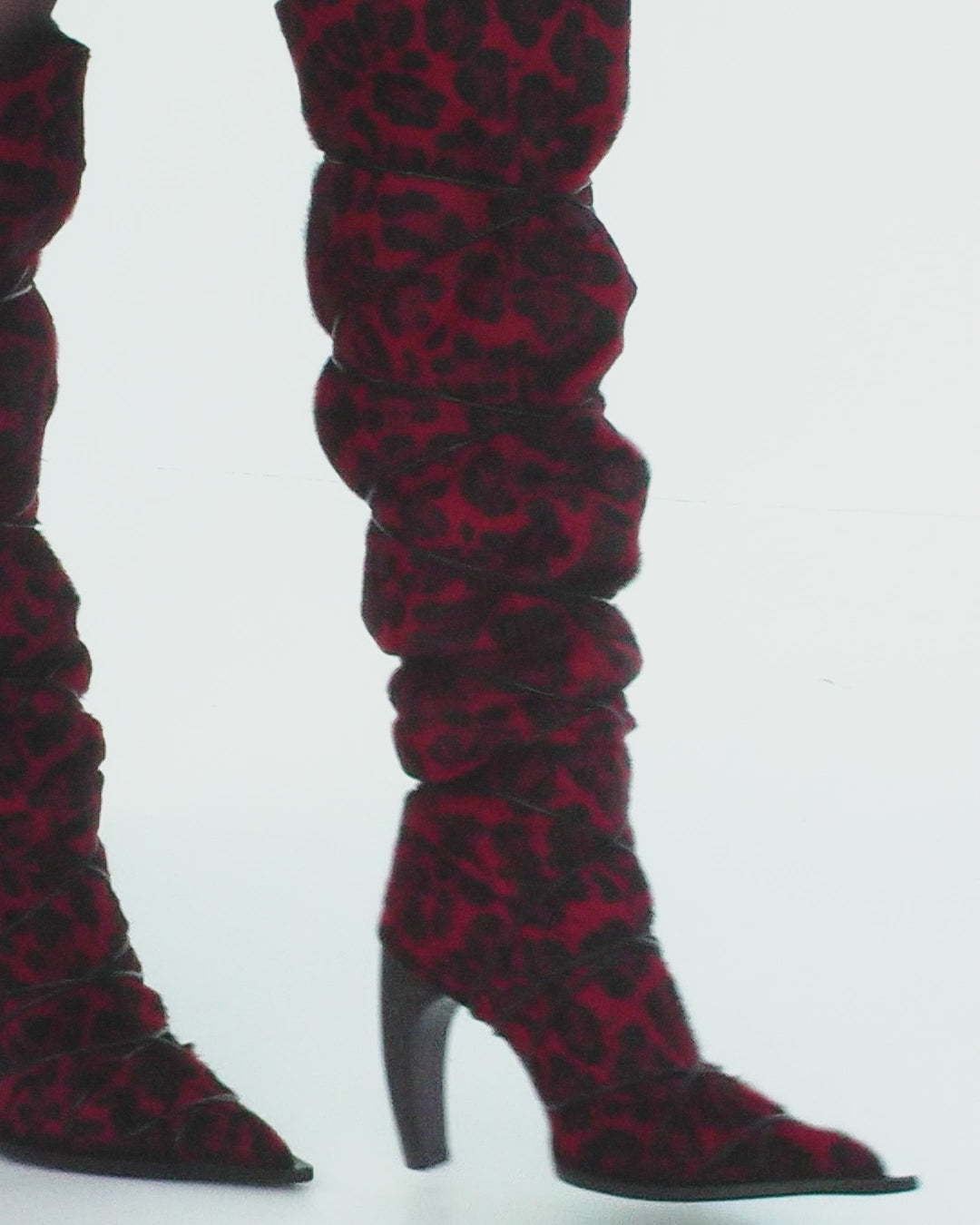KNEE-HIGH BOOTS IN RED LEOPARD CAVALLINO LEATHER